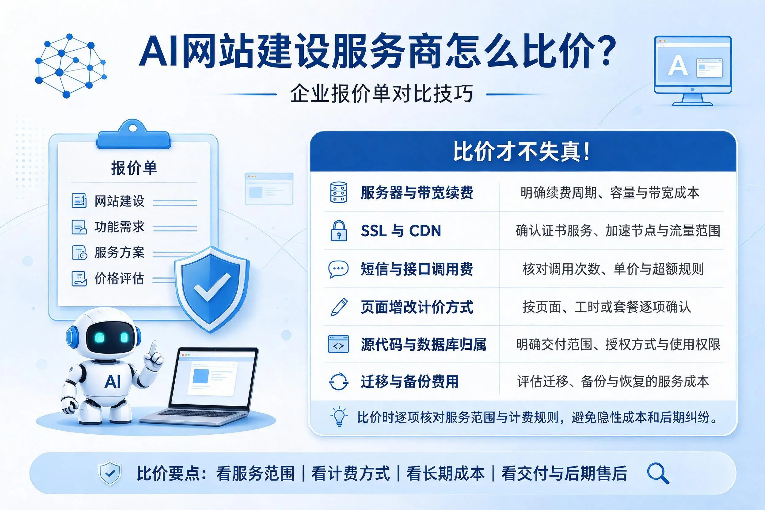 AI网站建设服务商怎么比价？阿拉尔企业报价单对比技巧
