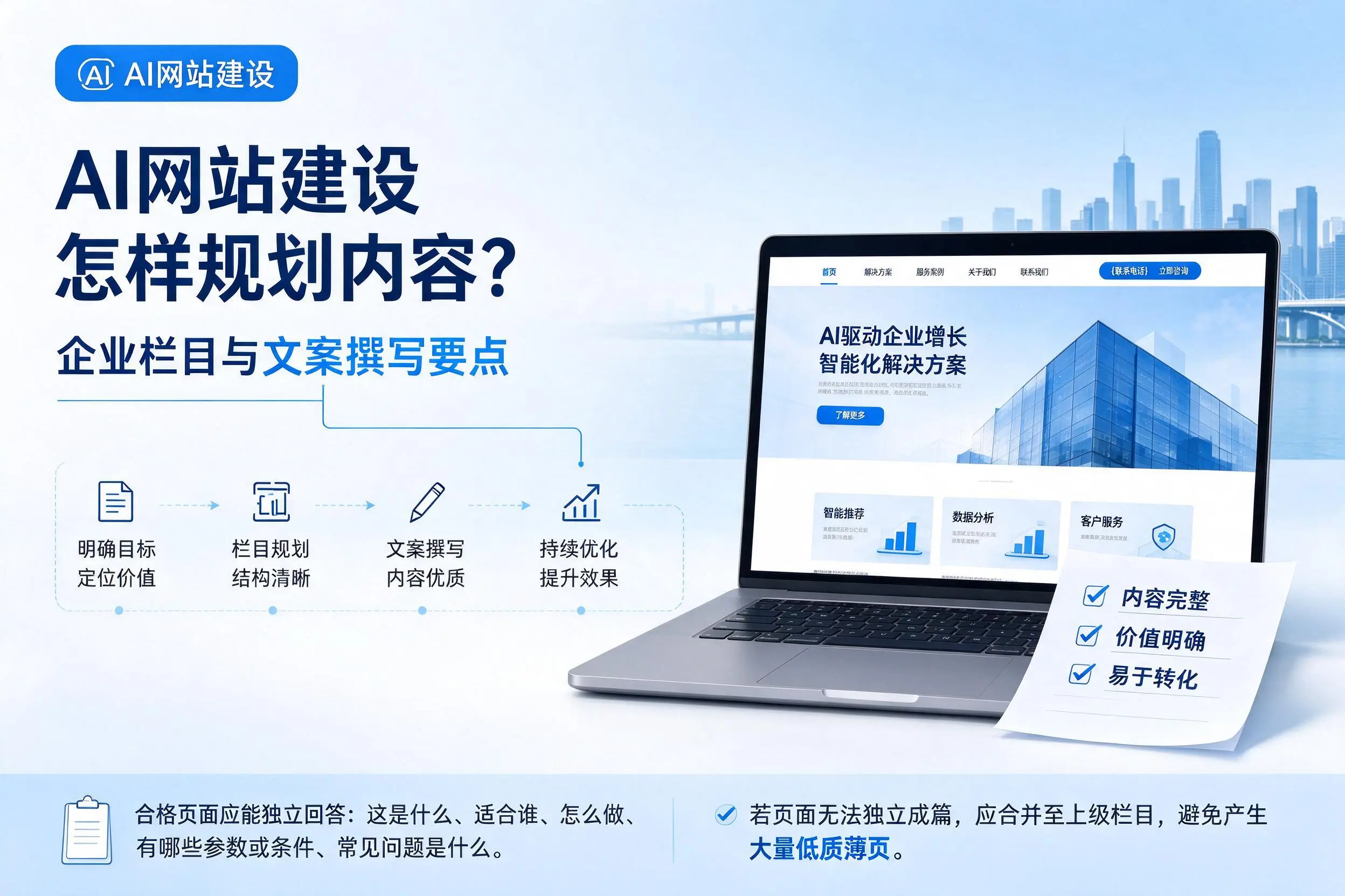 AI网站建设怎样规划内容?阿拉尔企业栏目与文案撰写要点