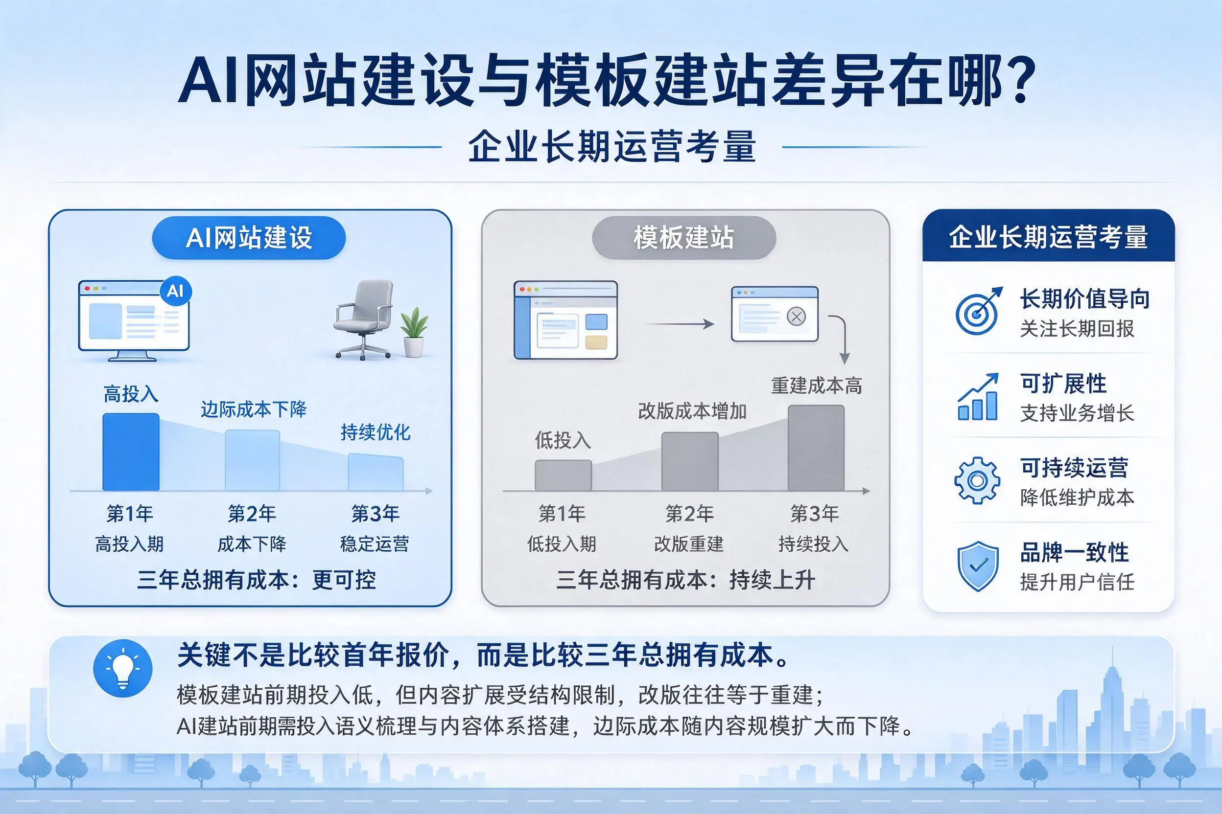 AI网站建设与模板建站差异在哪？阿拉尔企业长期运营考量